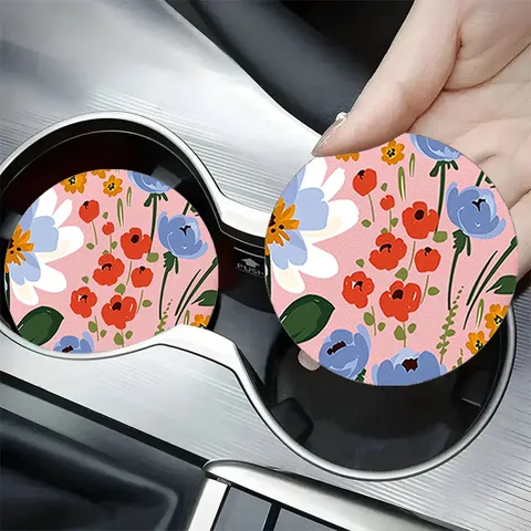 Universal Round Silicone Car Cup Coaster Anti-Slip Heat Insulation Pad For Car Interior Cup Holder Decorative Coaster For Coffee Tea Cup