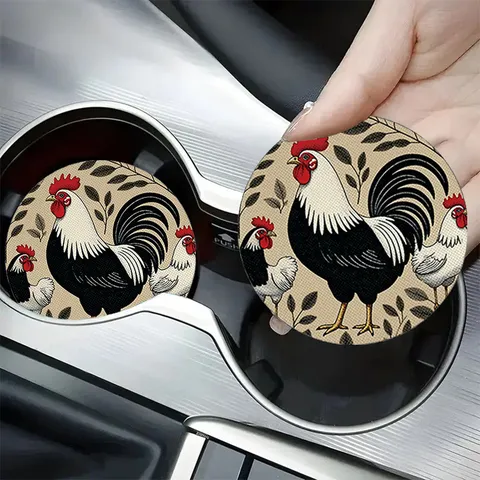Universal Car Acrylic Coaster Anti-Slip Shockproof Cup Holder Pad Astronaut Dragon Rooster Pattern Automobile Interior Decoration Accessories
