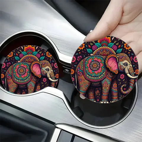 Universal Silicone Car Cup Holder Coasters Non-Slip Cartoon Animal Mandala Print Interior Accessories Decorative Coffee Mat