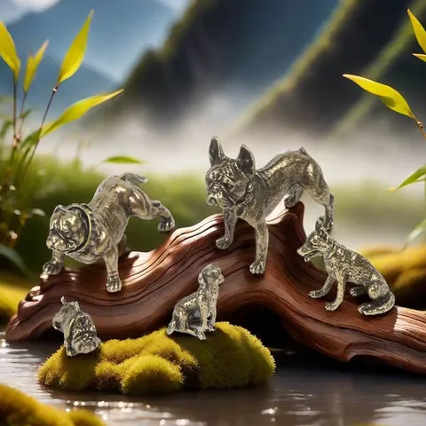 Creative Alloy Dog Ornament Antique Bronze Color Small Statue Vintage Chinese Style Desk Decoration Tea Pet Animal Figurine