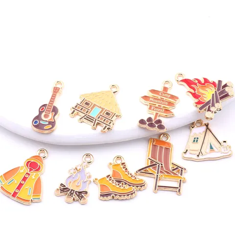 DIY Alloy Enamel Cartoon Animal And Camping Theme Charms Bear Owl House Guitar Shoes Pendant Jewelry Making Accessories