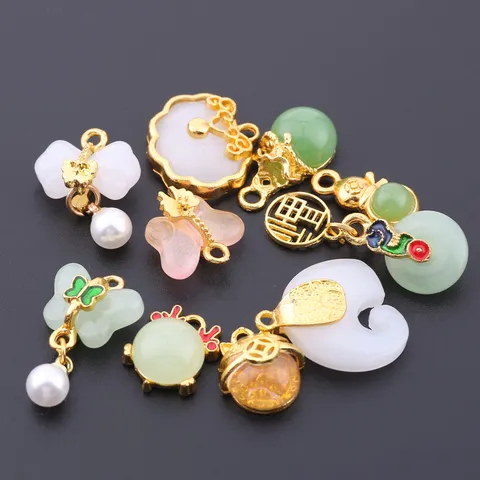 Antiguo Oro Aleación Aceite por Goteo Imitación Jade Mariposa Calabaza Amuleto DIY Pulsera Collar Colgante Joyería Accesorios