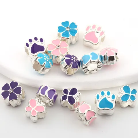 Großlochperlen DIY Retro Emaille Fünfblättrige Blume Tierpfote Herz Schmetterling Metall Charm Für Armband Schmuckherstellung