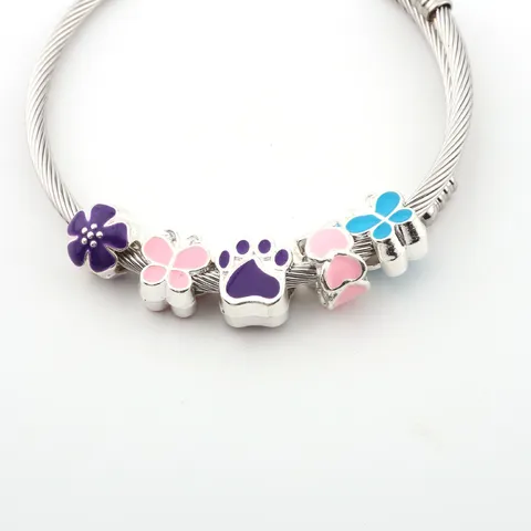 Großlochperlen DIY Retro Emaille Fünfblättrige Blume Tierpfote Herz Schmetterling Metall Charm Für Armband Schmuckherstellung