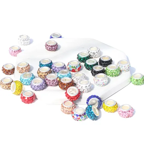 Abalorios de Gran Agujero de Arcilla Polimérica y Strass Dije de Cristal Brillante Para Accesorios de Joyería de Pulsera DIY