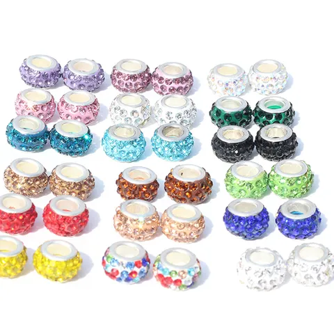 Abalorios de Gran Agujero de Arcilla Polimérica y Strass Dije de Cristal Brillante Para Accesorios de Joyería de Pulsera DIY