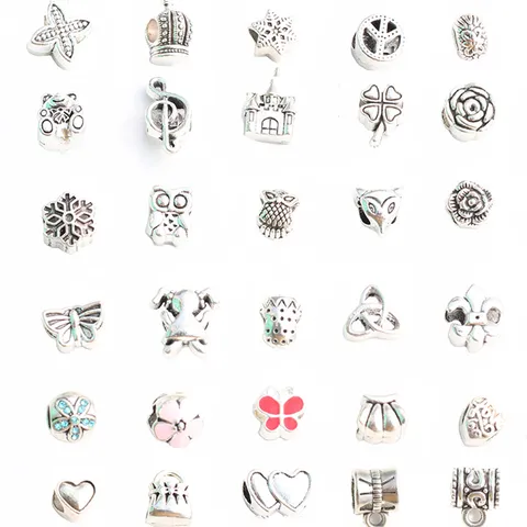 Vintage Argent Antique Alliage Grands Trous Perles Intercalaires DIY Style Européen Perles Charms Accessoires de Fabrication de Bijoux