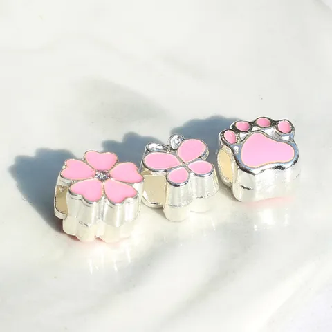 DIY Emaille Legierung Große Loch Perlen Charms Süße Pfote Schmetterling Herz Blumen Perlen Für Armband Halskette Schmuckherstellung
