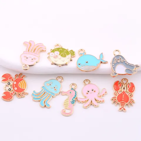 DIY Legierung Emailliert Cartoon Ozean Tier Charms Süße Krabbe Seepferdchen Wal Schmuck Herstellung Zubehör Handwerk Funde