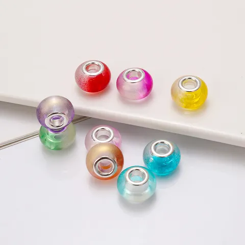Bunte Acryl Große Loch Perlen Gold Gesprüht Glatte Lose Perlen DIY Europäische Armband Schmuckherstellung Zubehör