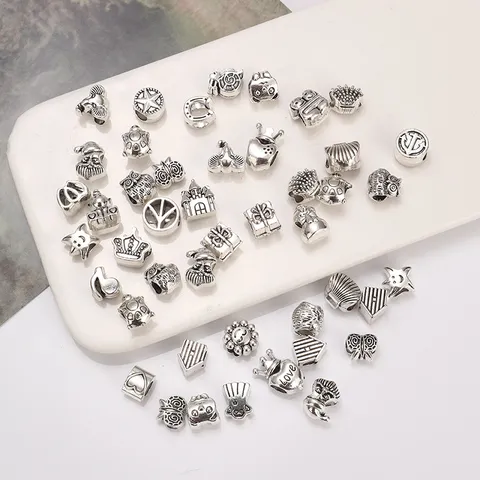 DIY Antik Silber Legierung Europäische Großes Loch Perlen Charm Abstandsperlen Für Charm Armbänder Schmuckherstellung Handwerk