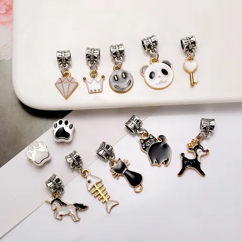 DIY Legierung Emaille Cartoon Schwarze Katze Reh Panda Einhorn Anhänger Charm Für Armband Halskette Schmuck Zubehör