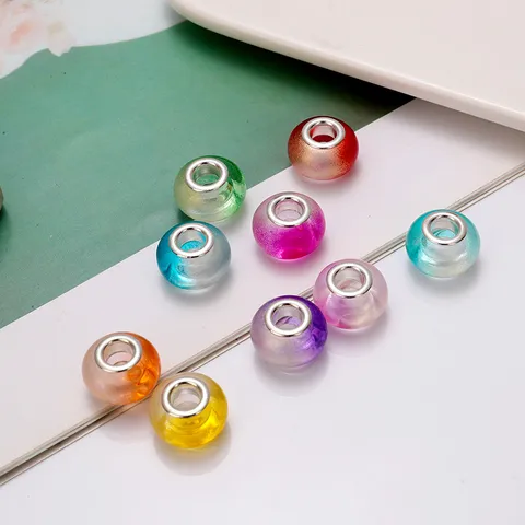 Bunte Acryl Große Loch Perlen Gold Gesprüht Glatte Lose Perlen DIY Europäische Armband Schmuckherstellung Zubehör