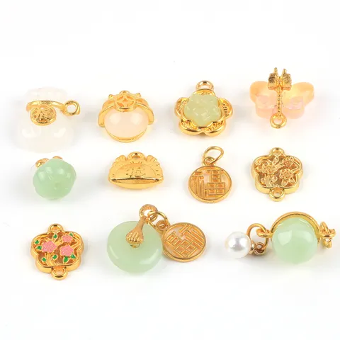 Estilo Chino Aleación Gota de Aceite Imitación Jade DIY Accesorios de Joyería Amuletos Colgantes Para Pulsera Collar Manualidades