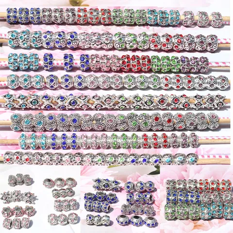 DIY Alliage Strass Perles à Grand Trou Style Européen Perles Pendentifs Vrac pour Fabrication de Bijoux Bracelet