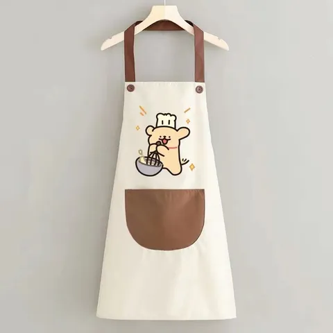 Delantal de Cocina Impermeable Resistente al Aceite Lindo Cachorro de Dibujos Animados Estampado Delantal de Chef Con Bolsillo Delantales Para Cocina Hogar