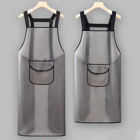 Delantal De Cocina De TPU Transparente Impermeable Y Resistente Al Aceite Con Bolsillos Y Paño