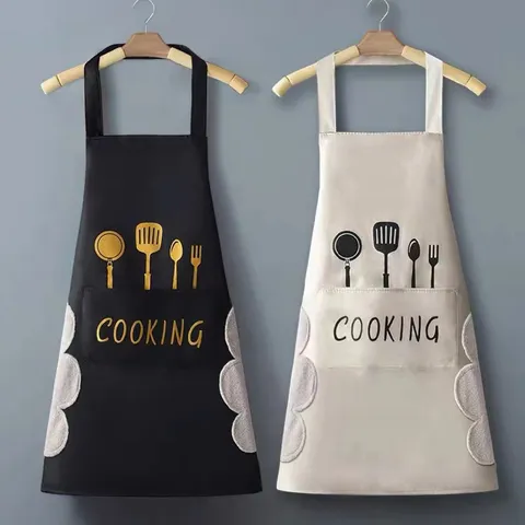 Delantal de Cocina Impermeable y Resistente al Aceite con Bolsillos Diseño de Toalla Limpiable Delantal de Cocina PVC para Hogar