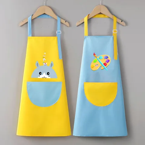 Grembiule Impermeabile per Bambini Carino Disegno Animato Pittura Arte Smock Con Tasca Aneriore Tracolla Regolabile Per Scuola Materna Cucina Artigianato