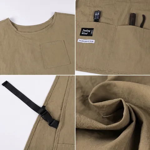 Waterproof Antifouling Japanese Style Apron Sleeveless Vest Work Clothes Pockets Adjustable Buckle for Baking Restaurant