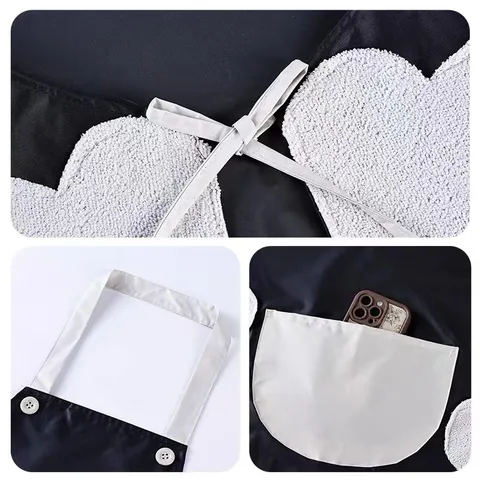 Waterproof Kitchen Apron Cartoon Bear Print Wipeable Hands Cooking Bib With Pocket Adjustable Strap Home Cooking Apron