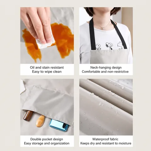 Delantal de Cocina Impermeable y Resistente al Aceite con Bolsillos Diseño de Toalla Limpiable Delantal de Cocina PVC para Hogar