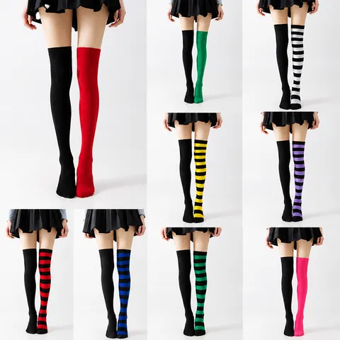 Calcetines Altos para Mujer Fiesta de Halloween Navidad Rayados Bloque de Color