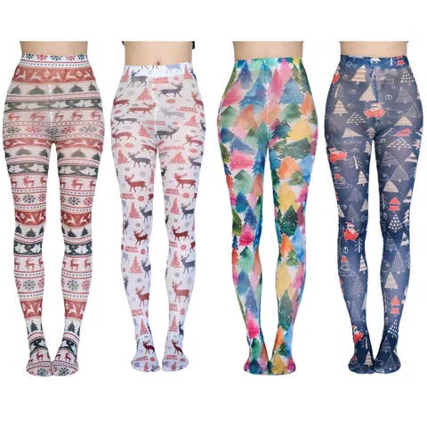 Damen Weihnachten Thermotransfer Strumpfhose Weihnachtsmann Elch Druck Stretch Strumpfwaren Party Mode Strumpfhose