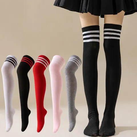 Calcetines Por Encima de la Rodilla para Mujer Estilo Preppy Medias a Rayas Mezcla de Algodón Disfraz Cosplay
