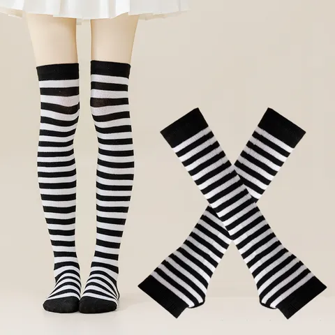 Mujer Calcetines Rayados Encima De La Rodilla Y Calentadores De Brazos Conjunto Halloween Fiesta Navidad Cosplay Medias