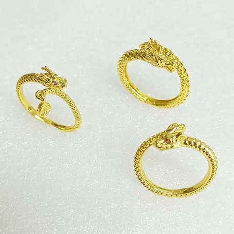 High End Gold Plated Brass Dragon Open Ring Trendy Adjustable Mythical Creature Animal Shape Rhinestone Accent Finger Ring Fashion Statement Jewelry Gift Unisex