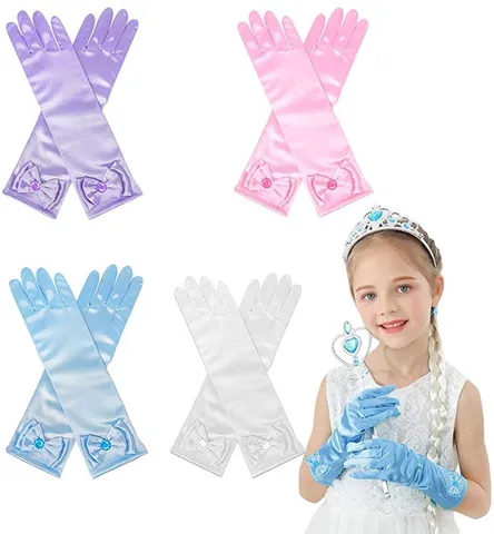 Children Satin Bow Gloves Princess Costume Accessories Rhinestone Performance Gloves For Girls Party Dress Up