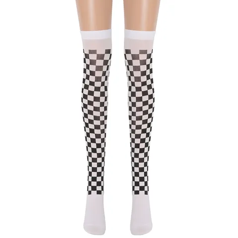 Medias hasta el Muslo de Payaso de Halloween para Mujer por Encima de la Rodilla con Lunares Rayado Tablero de Ajedrez Rombos Estampados para Fiesta Mascarada