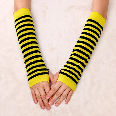 Guantes Largos A Rayas de Halloween Navidad Calentadores de Brazos Sin Dedos Accesorios de Disfraces de Cosplay para Mujeres