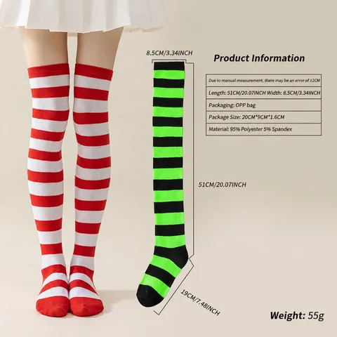 Calcetines Altos a Rayas para Mujer Halloween Navidad Cosplay Fiesta Disfraz Poliéster Medias Muslo