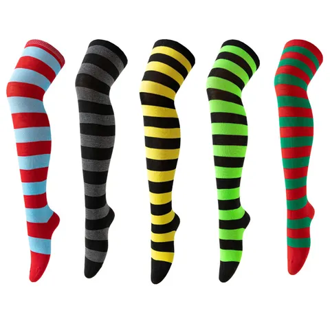 Calcetines Altos a Rayas para Mujer Halloween Navidad Cosplay Fiesta Disfraz Poliéster Medias Muslo