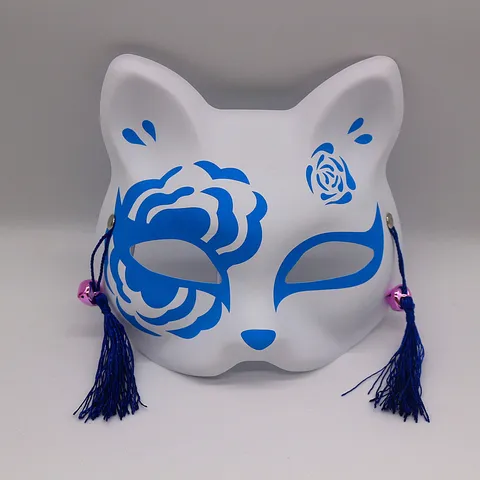 Japanese Style Painted Fox Mask PVC Masquerade Costume Party Mask with Tassel and Bell for Halloween Cosplay Props