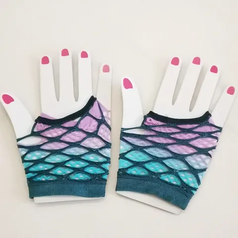 Women Double Layer Gradient Fishnet Fingerless Gloves For Stage Party Fashion Accessories