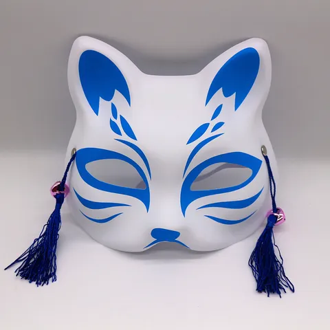 Japanese Style Painted Fox Mask PVC Masquerade Costume Party Mask with Tassel and Bell for Halloween Cosplay Props