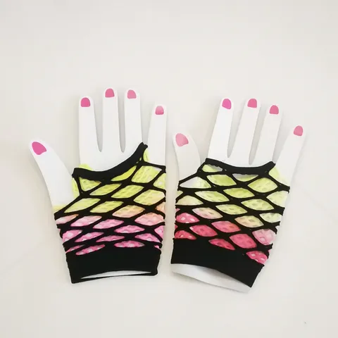 Women Double Layer Gradient Fishnet Fingerless Gloves For Stage Party Fashion Accessories
