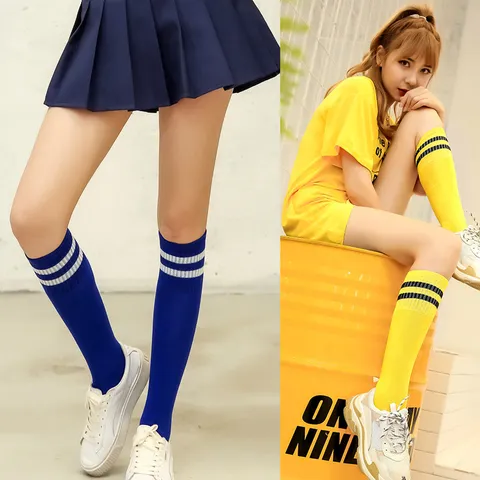 Calcetines Largos a Rayas Casuales para Mujer Por Encima de la Rodilla Tubo Alto Deportivo Fútbol Algodón Medias Ropa Casual