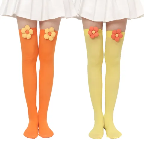 Medias Florales Dulces Hasta La Rodilla Mujer Calcetines Lindos Hasta El Muslo Con Lazo Y Decoración De Oso Para Citas Diarias Moda
