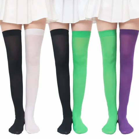 Halloween Navidad Medias Rayadas por Encima de la Rodilla Dos Tonos Bloques de Color Medias Largas Accesorios de Disfraces de Fiesta Mujer