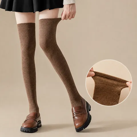 Calcetines de Invierno por Encima de la Rodilla para Mujer Cálidos Compresión Adelgazantes Largos Lisos Acanalados Algodón Casual