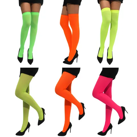 Damen Neonfarbe Über Dem Knie Lange Socken Bonbonfarbe Strumpfhose Hoher Stretch Einfarbig Täglich Lässig Mode Strumpfwaren