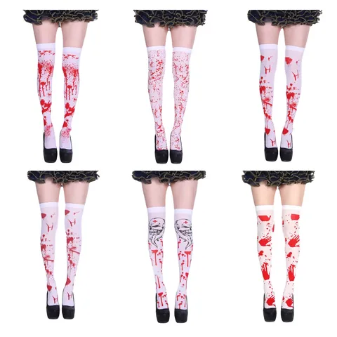 Halloween Medias por Encima de la Rodilla con Manchas de Sangre Terror Terrorífico Cosplay Accesorios de Disfraces Calcetines Altos para Mujer