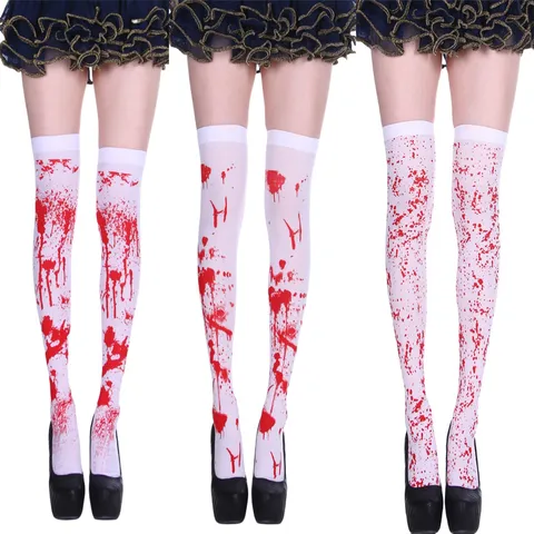 Halloween Medias por Encima de la Rodilla con Manchas de Sangre Terror Terrorífico Cosplay Accesorios de Disfraces Calcetines Altos para Mujer