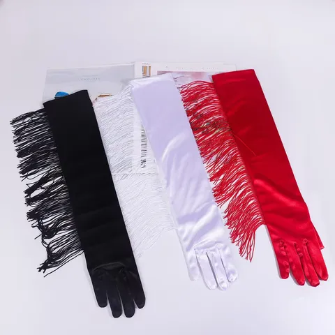 Gants Longs en Satin à Glands pour Femmes Gants Élégants pour Opéra Fête Scène Performance Accessoires de Robe de Soirée