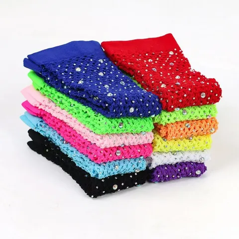 Guantes Largos de Red de Malla de Moda para Mujer Guantes de Medio Dedo con Estrass Brillante Fiesta Sexy Halloween Clubwear