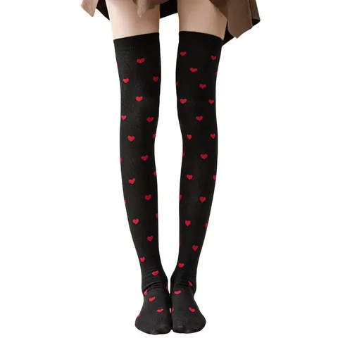 Calcetines Altos de Mujer San Valentín Corazón Labios Rojos Estampado Calcetines Largos Tubo Dulce Moda Hosiery